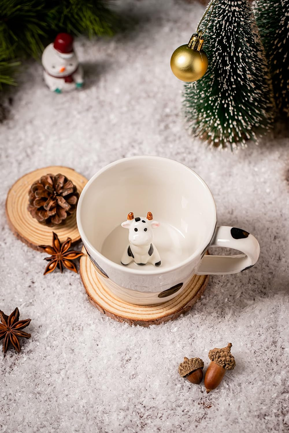 Cow Ceramic Cup Hidden 3D Cow inside Mug, 12oz