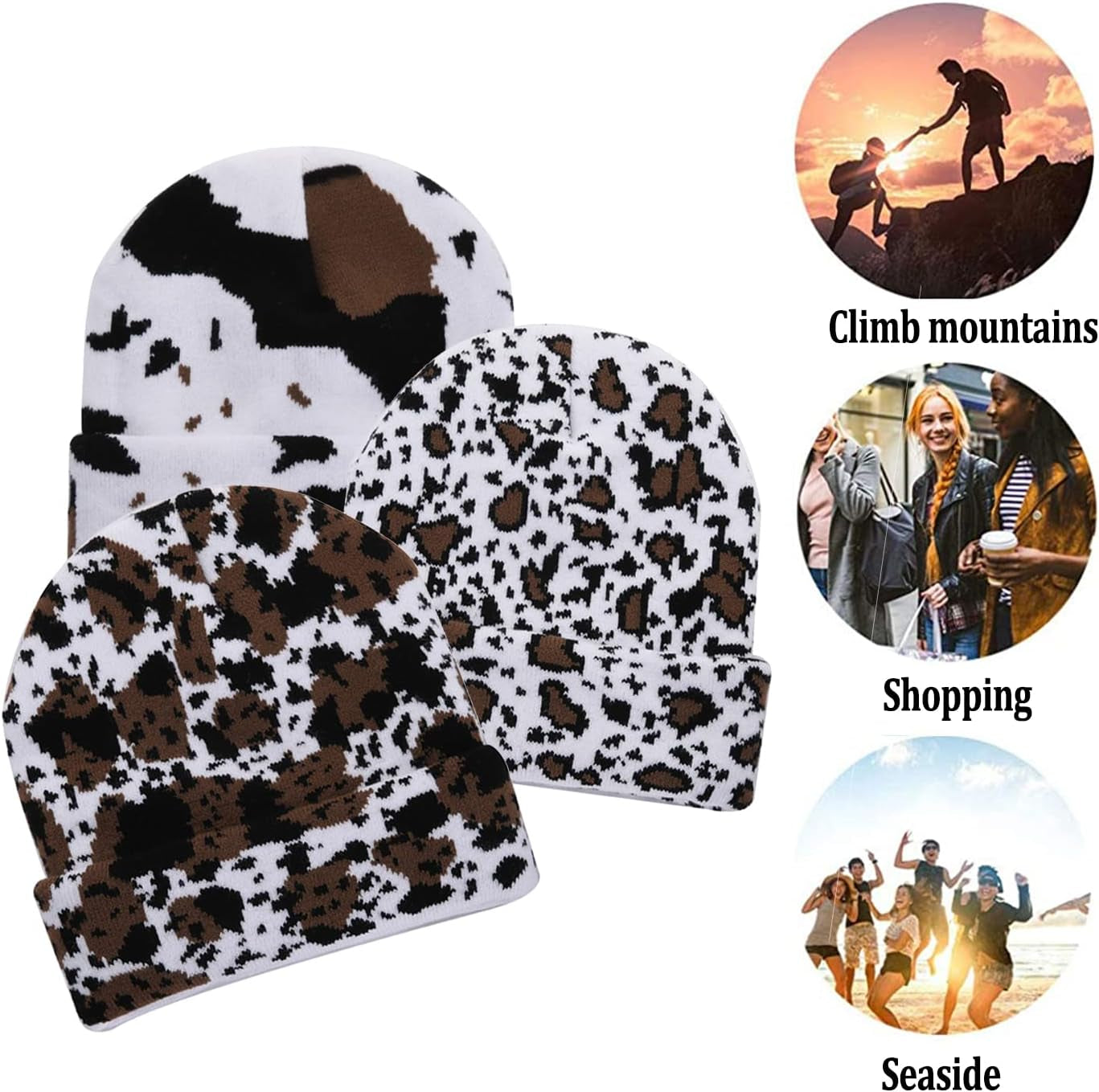 Cow Print Beanie Hats for Women Men Warm Knit Hat