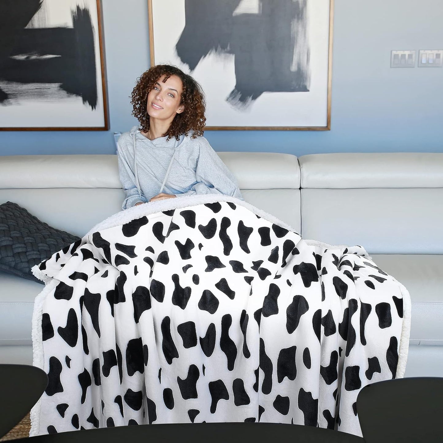 Cow Print Sherpa Fleece Blanket, Super Soft Plush Throw Blanket for Couch, Cow Gift for Cow Lovers, 50X60 Inches