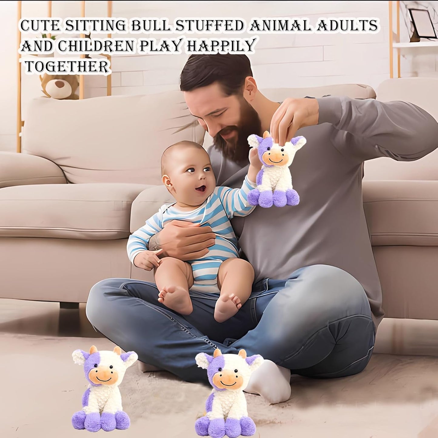 Smiling Cow Plush Stuffed Animal, Purple Sitting Cattle