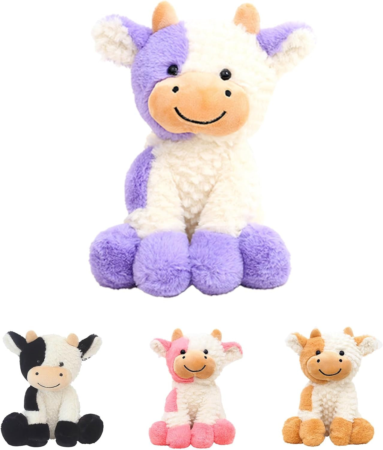 Smiling Cow Plush Stuffed Animal, Purple Sitting Cattle