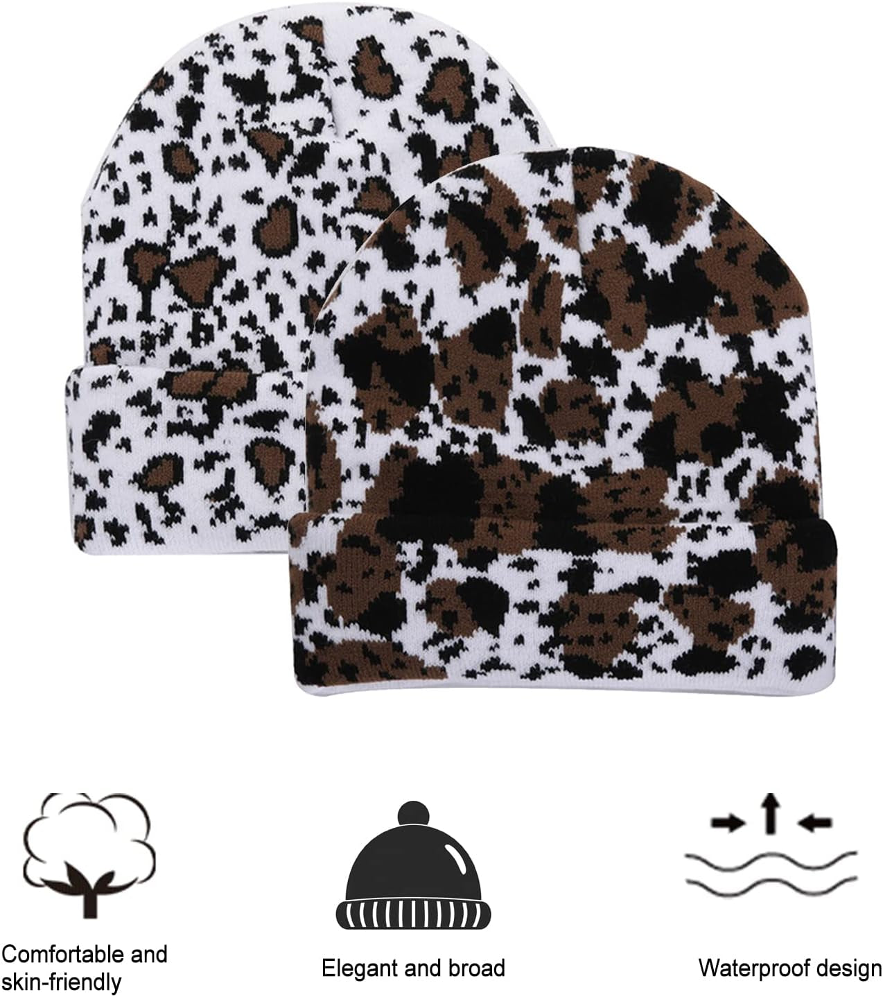 Cow Print Beanie Hats for Women Men Warm Knit Hat
