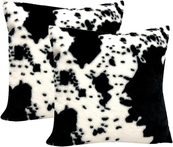 Pack of 2 Throw Pillow Covers Christmas Cowhide Printing Western 18X18 Pillow Cover,Decorative Throw Pillows Cushion Covers for Home Living Room Sofa Bedroom