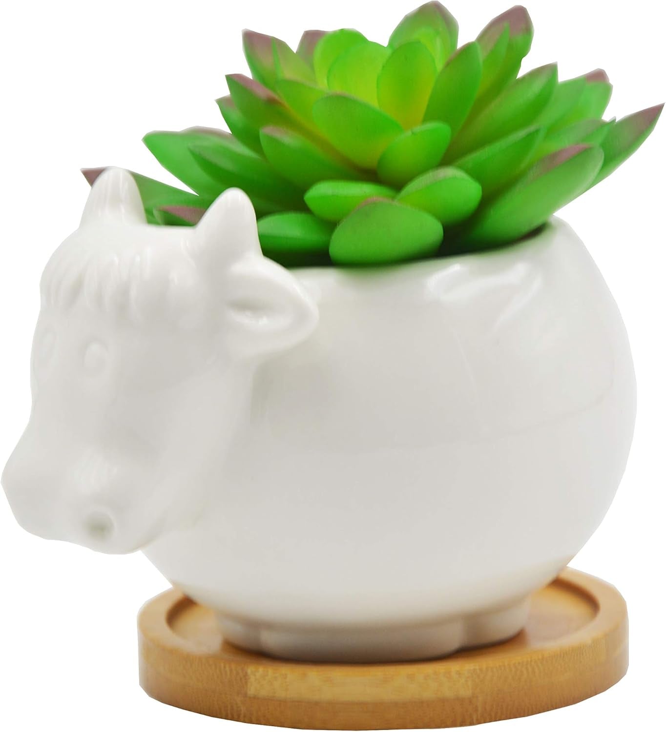 Succulent Pots,Cute Cartoon Cow Shaped Ceramic Succulent Cactus Flower Pot,Pencil Holders,Desk Accessories, Makeup Brush Storage Stand-Plant Not Included (With Tray)