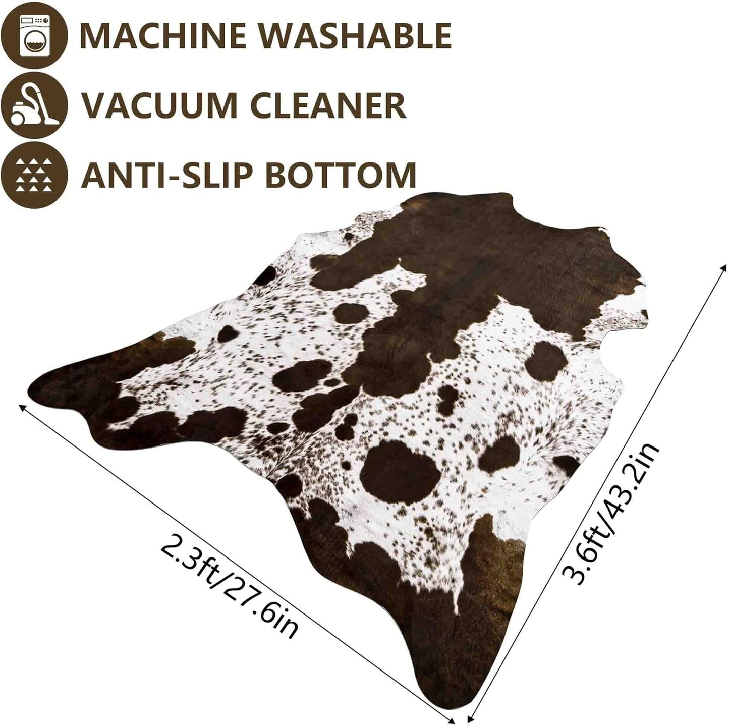 Faux Cowhide Rug 3.6 X 2.3 Feet, Cute Cow Hide Rug for Living Room Bedroom Western Home Decor Faux Fur Cow Print Rugs White and Brown