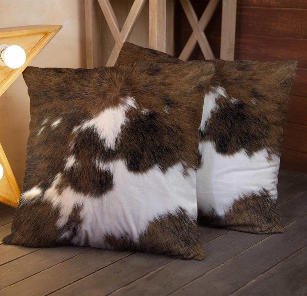 Pack of 2 Throw Pillow Covers Christmas Cowhide Printing Western 18X18 Pillow Cover,Decorative Throw Pillows Cushion Covers for Home Living Room Sofa Bedroom