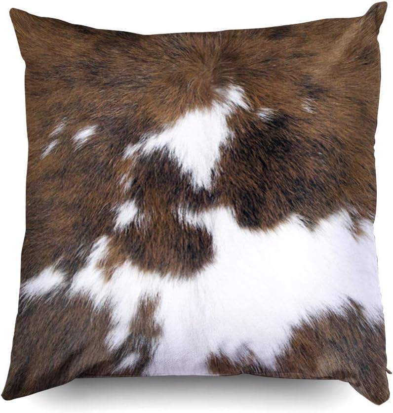 Pack of 2 Throw Pillow Covers Christmas Cowhide Printing Western 18X18 Pillow Cover,Decorative Throw Pillows Cushion Covers for Home Living Room Sofa Bedroom