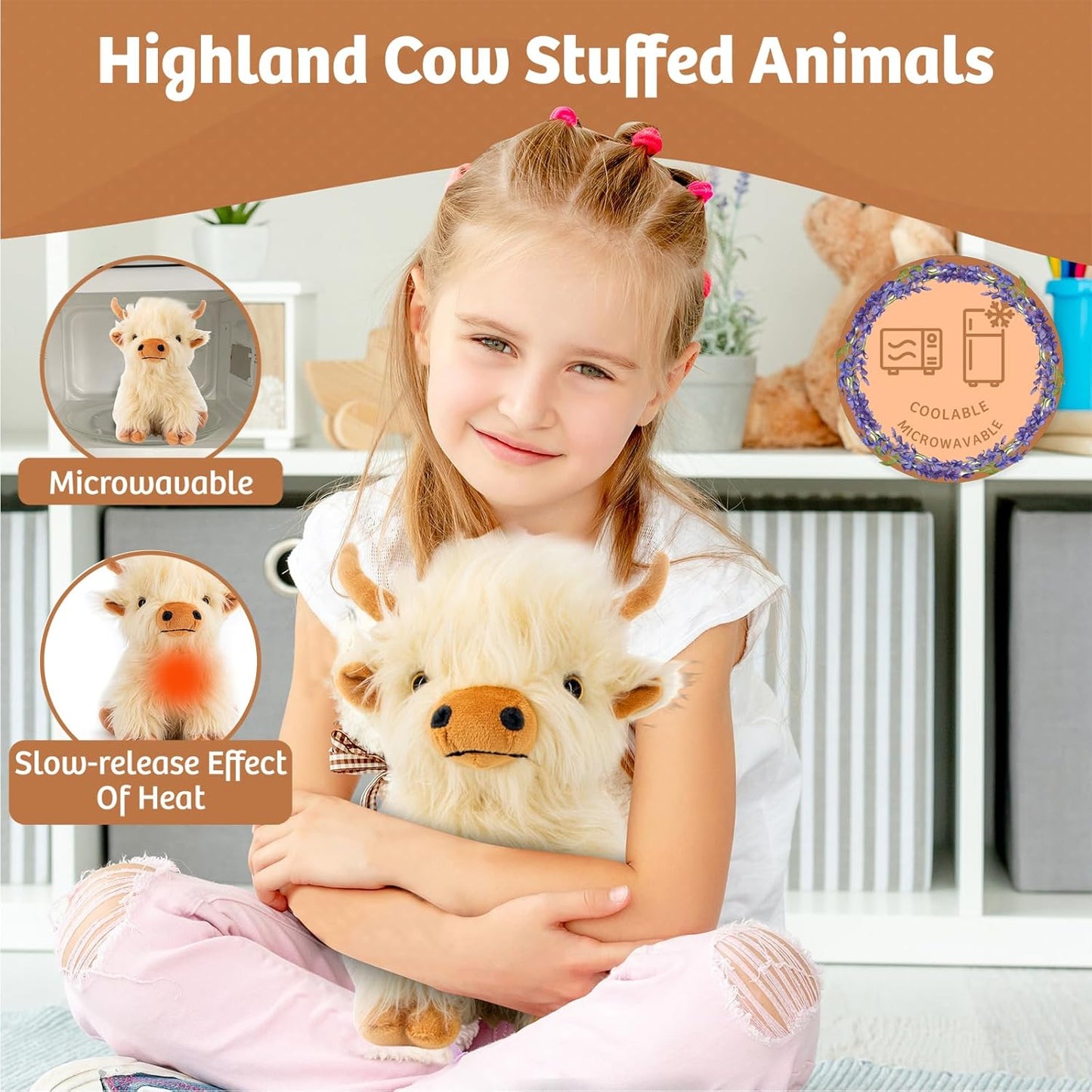 Microwavable Highland Cow Stuffed Animal - Weighted Stuffed Animal Plush, Heating Pad