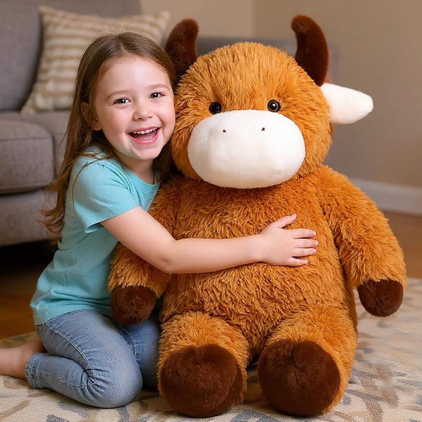 32" Big Highland Cow Stuffed Animal, Giant Highland Cow Plush Toy