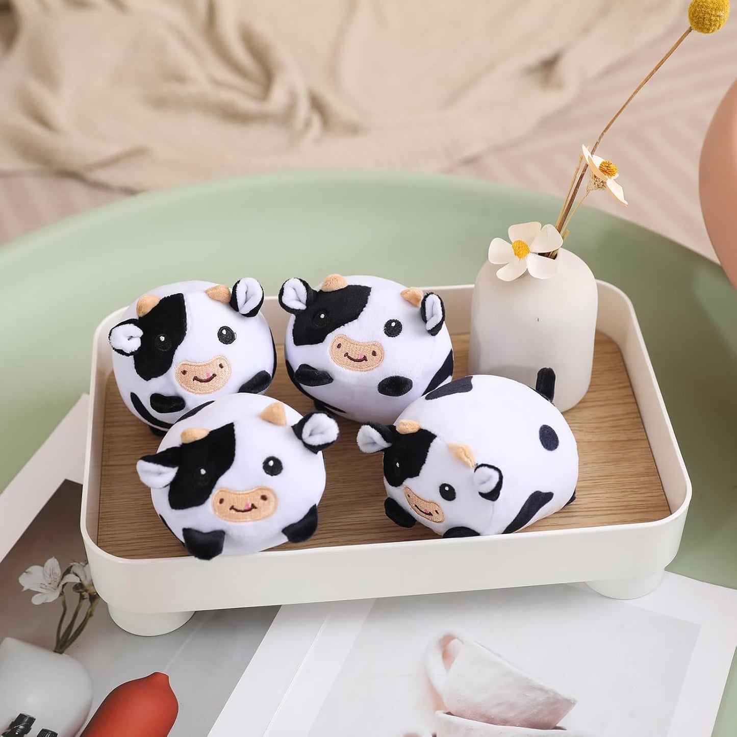Cow Stuffed Animal 5 in 1, Cute Cow Plush Bedtime Toys, Ultra Soft Dairy Cattle with 4 Babies Inside, Milk Cows Soft Plushies Pillow