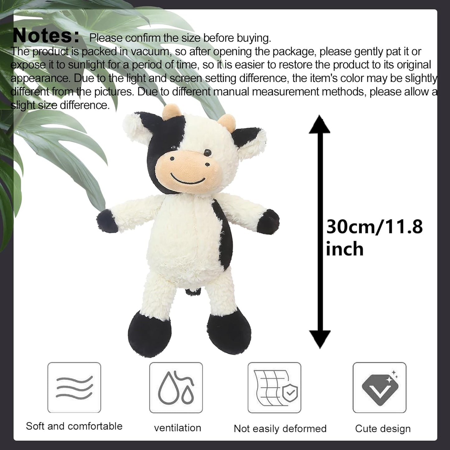 Cute Cow Plush Toy 11.8" Standing Cow Classic Black Stuffed Animals Doll