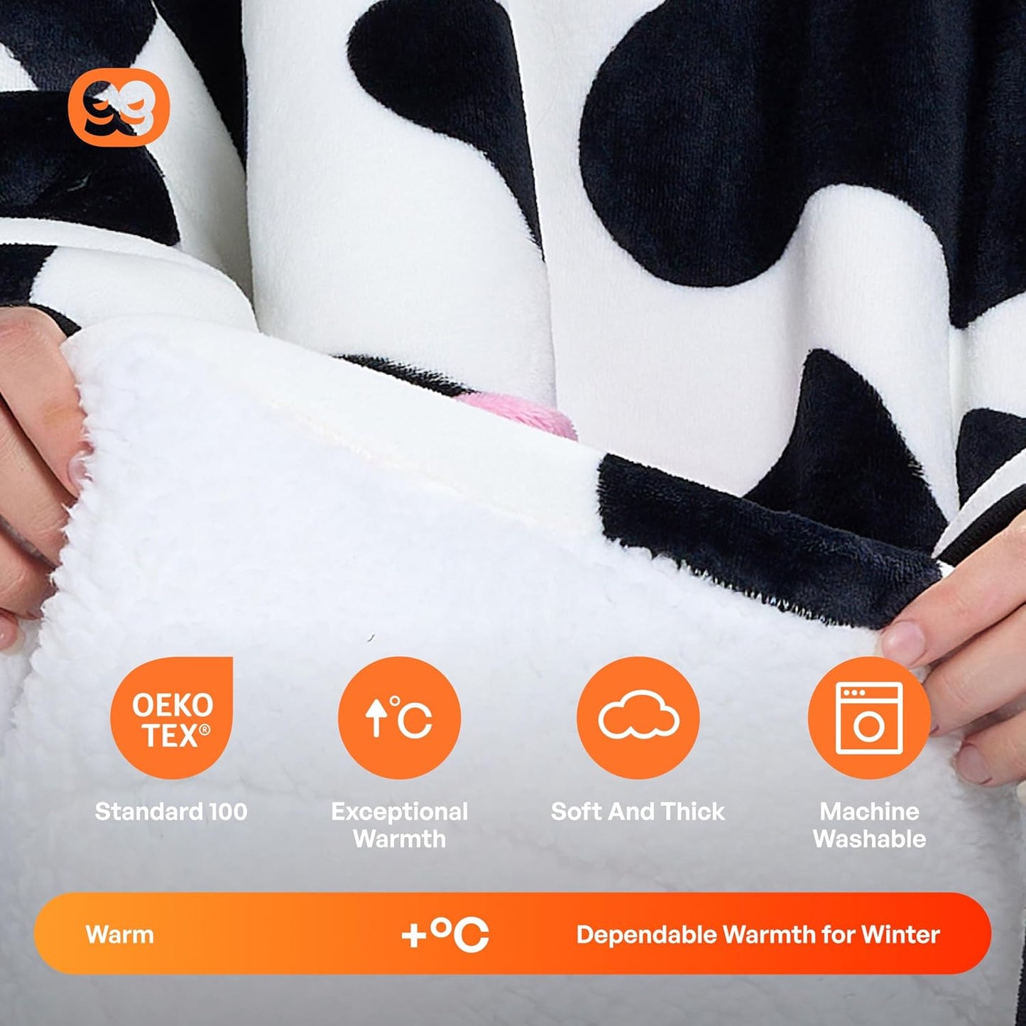 Wearable Blanket Hoodie for Women and Men Sherpa Fleece Hooded Blanket Sweatshirt Warm Cozy Sherpa Wearable Throw Oversized Hoodie with Giant Pocket & Sleeves for Adult Cow