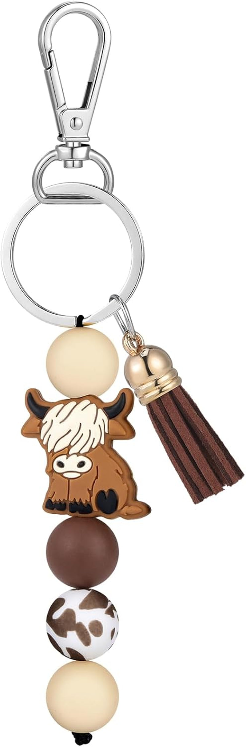Highland Cow Keychain Highland Cow Party Favors Cute Gifts Animal Keychains with Tassel for Women Men Gifts (Brown,1 Pcs)