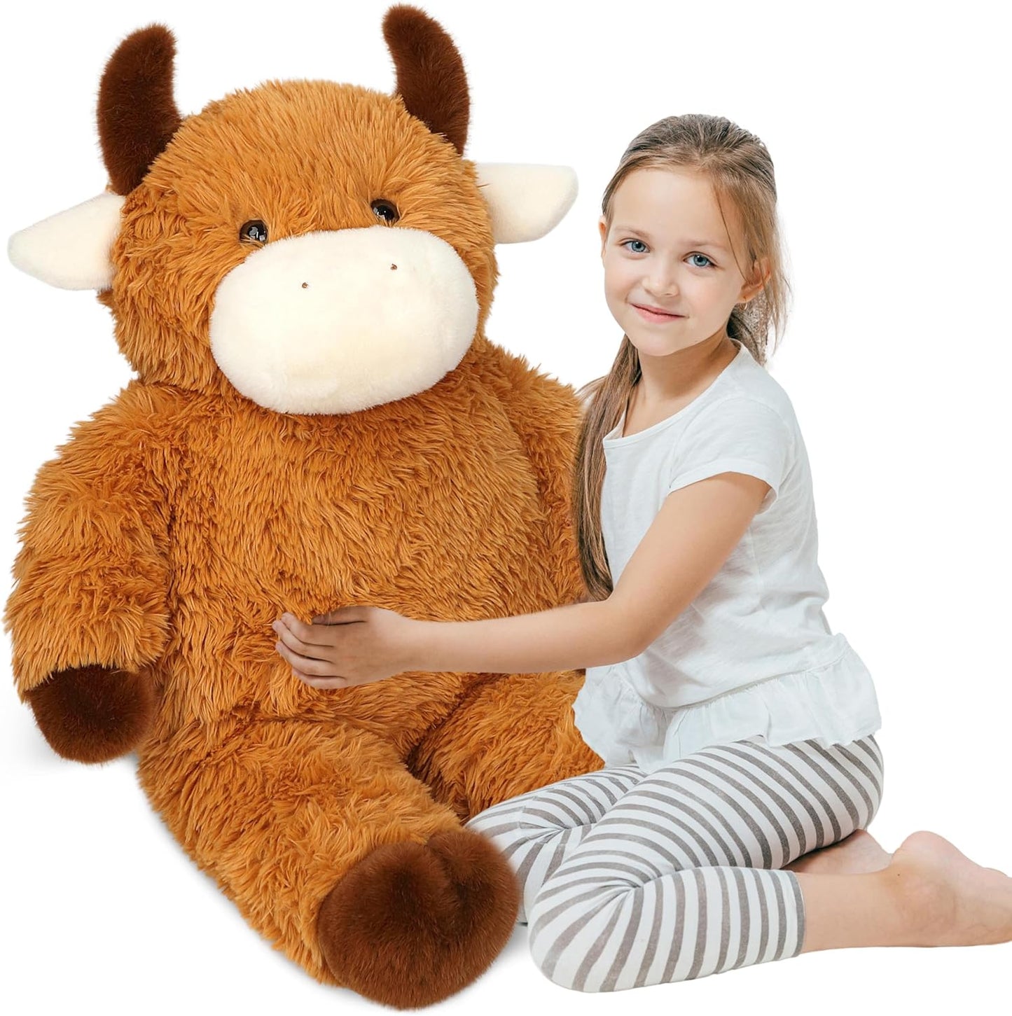 32" Big Highland Cow Stuffed Animal, Giant Highland Cow Plush Toy