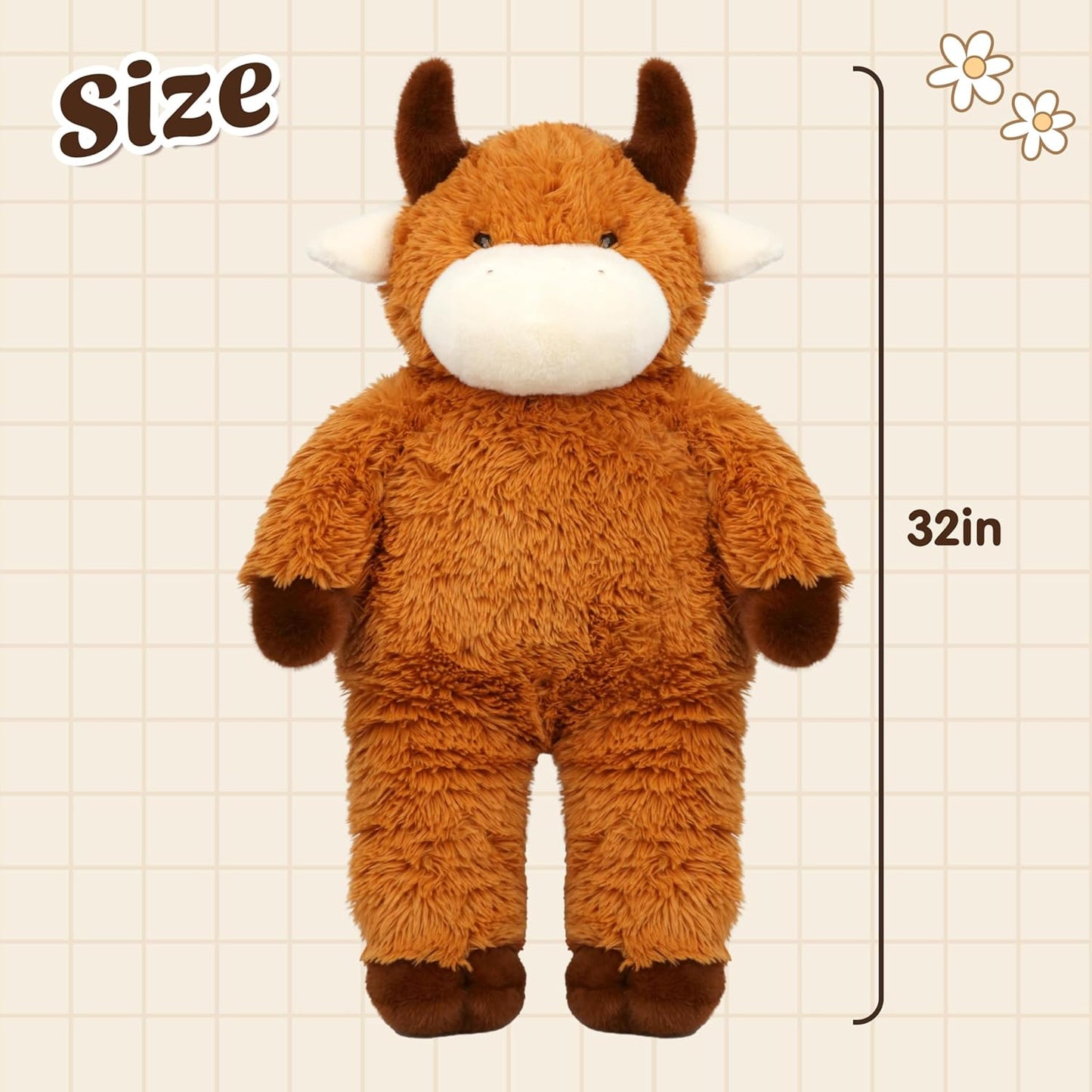 32" Big Highland Cow Stuffed Animal, Giant Highland Cow Plush Toy