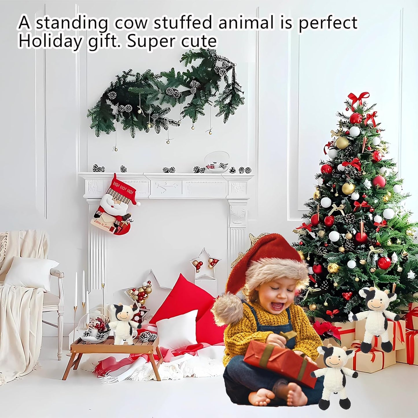 Cute Cow Plush Toy 11.8" Standing Cow Classic Black Stuffed Animals Doll