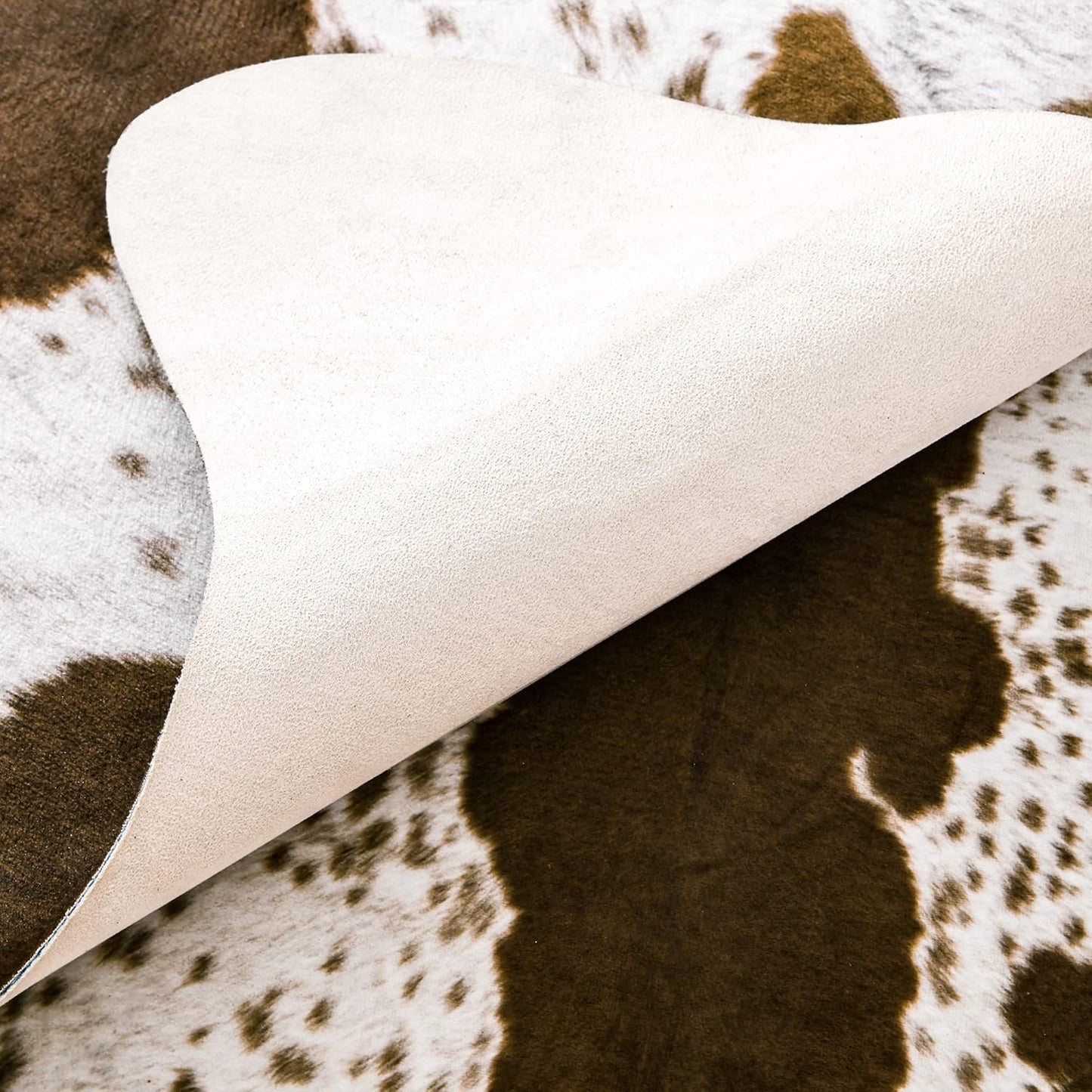 Faux Cowhide Rug 3.6 X 2.3 Feet, Cute Cow Hide Rug for Living Room Bedroom Western Home Decor Faux Fur Cow Print Rugs White and Brown