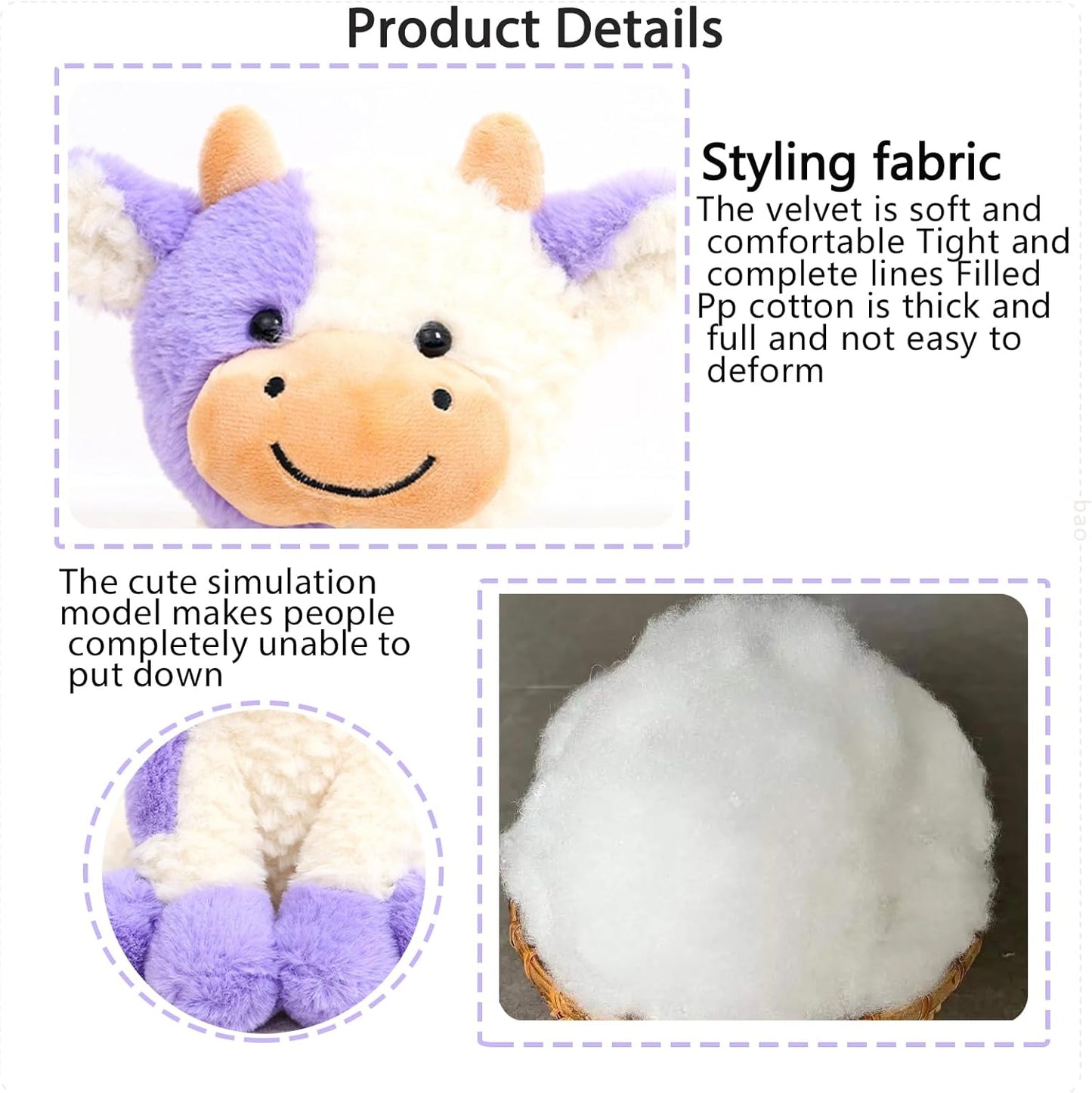 Smiling Cow Plush Stuffed Animal, Purple Sitting Cattle