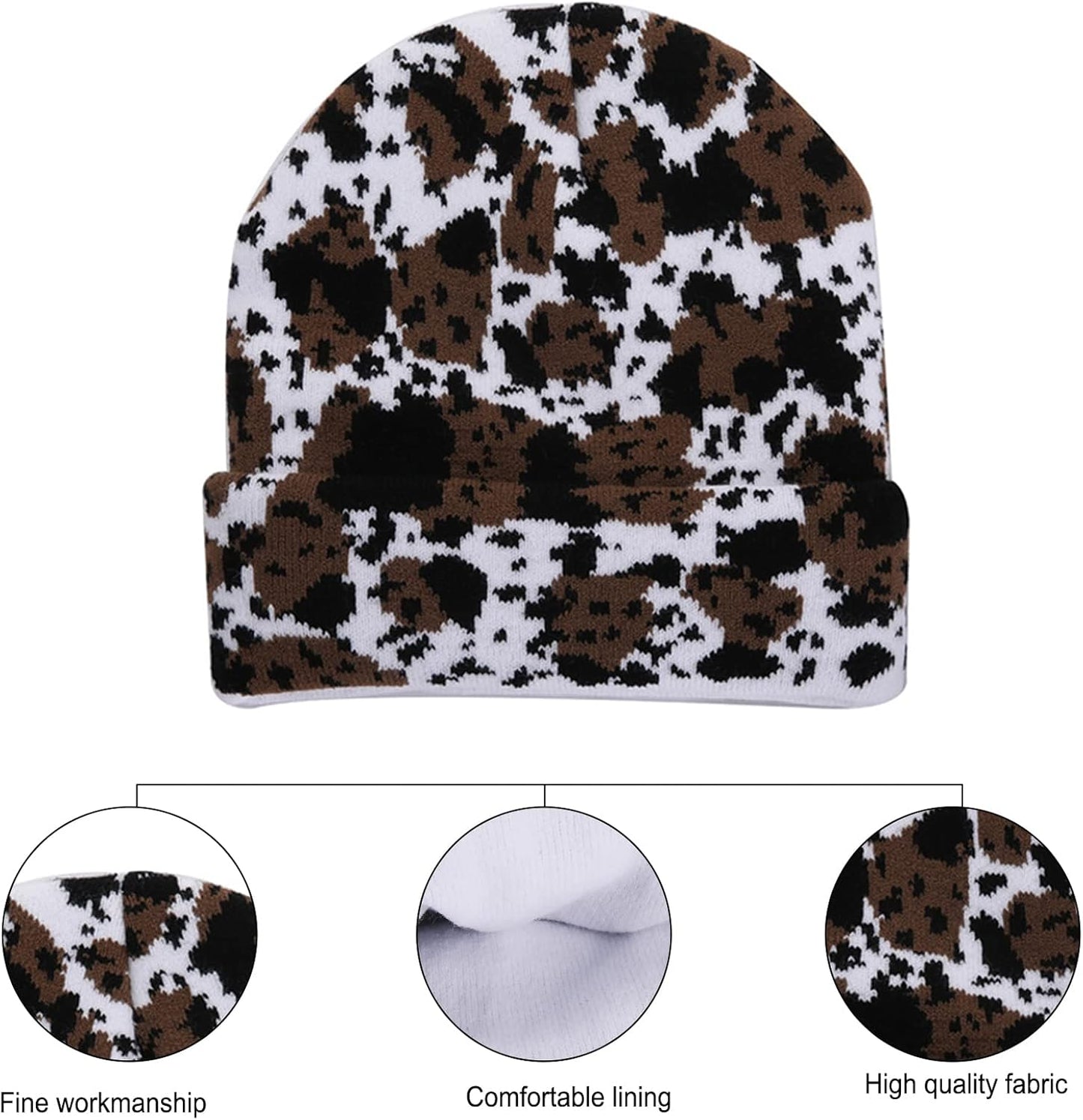 Cow Print Beanie Hats for Women Men Warm Knit Hat
