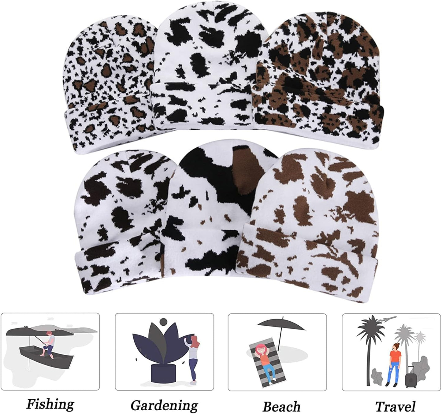 Cow Print Beanie Hats for Women Men Warm Knit Hat