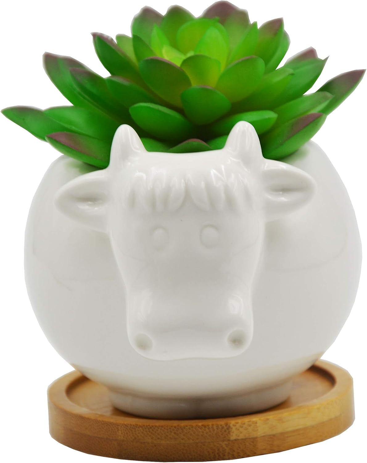 Succulent Pots,Cute Cartoon Cow Shaped Ceramic Succulent Cactus Flower Pot,Pencil Holders,Desk Accessories, Makeup Brush Storage Stand-Plant Not Included (With Tray)