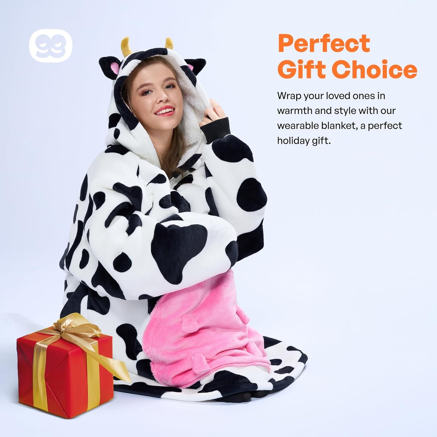 Wearable Blanket Hoodie for Women and Men Sherpa Fleece Hooded Blanket Sweatshirt Warm Cozy Sherpa Wearable Throw Oversized Hoodie with Giant Pocket & Sleeves for Adult Cow