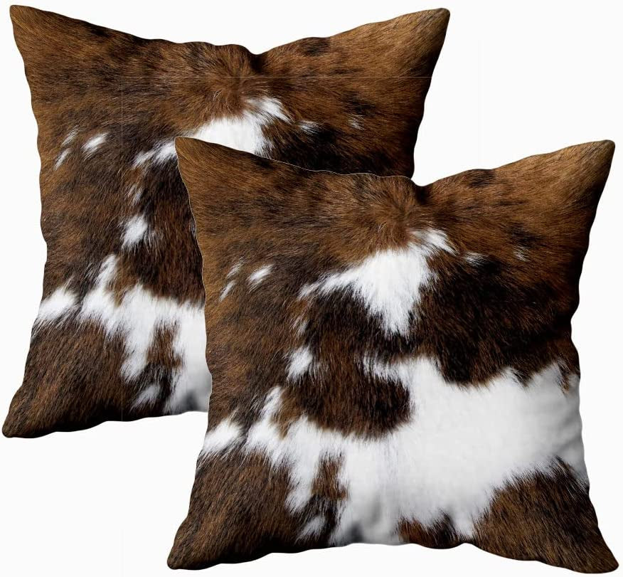 Pack of 2 Throw Pillow Covers Christmas Cowhide Printing Western 18X18 Pillow Cover,Decorative Throw Pillows Cushion Covers for Home Living Room Sofa Bedroom