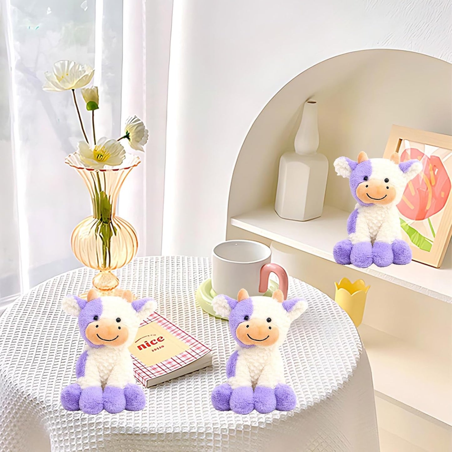 Smiling Cow Plush Stuffed Animal, Purple Sitting Cattle