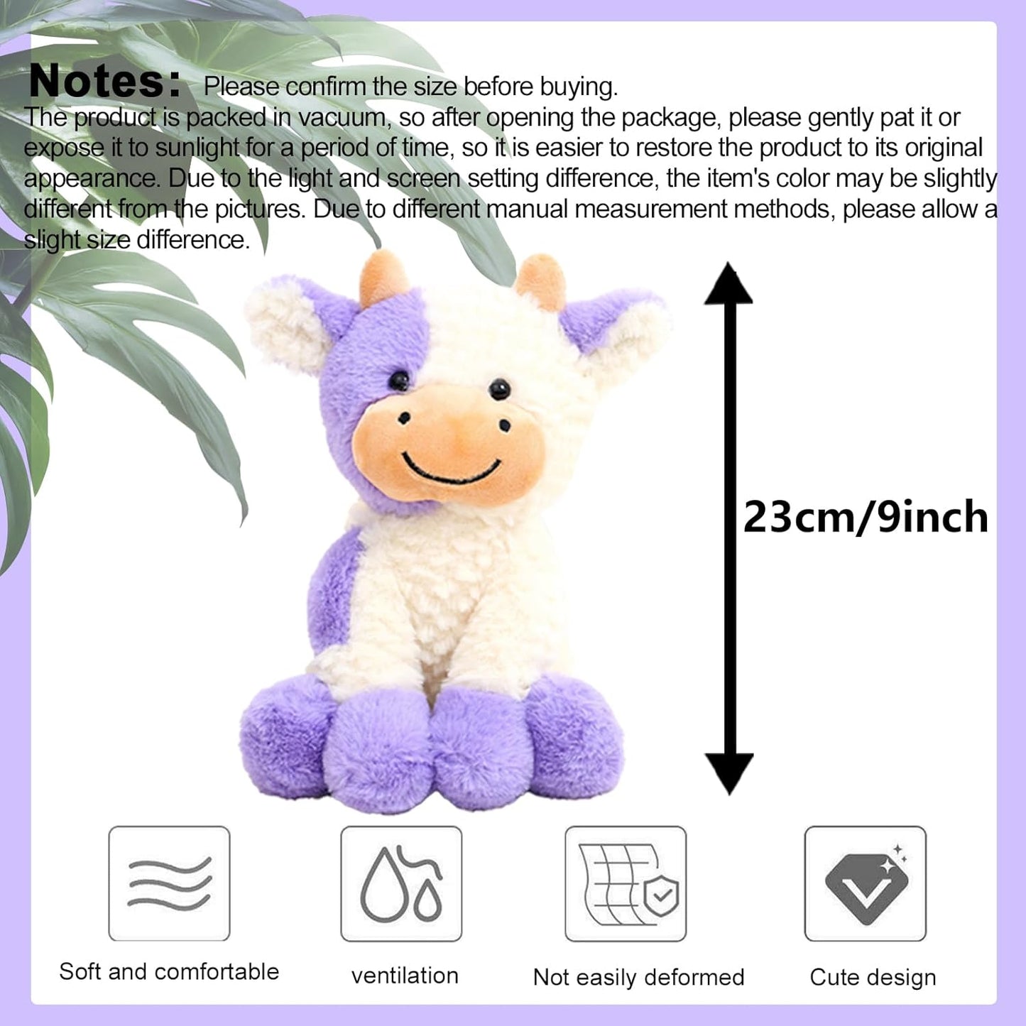 Smiling Cow Plush Stuffed Animal, Purple Sitting Cattle