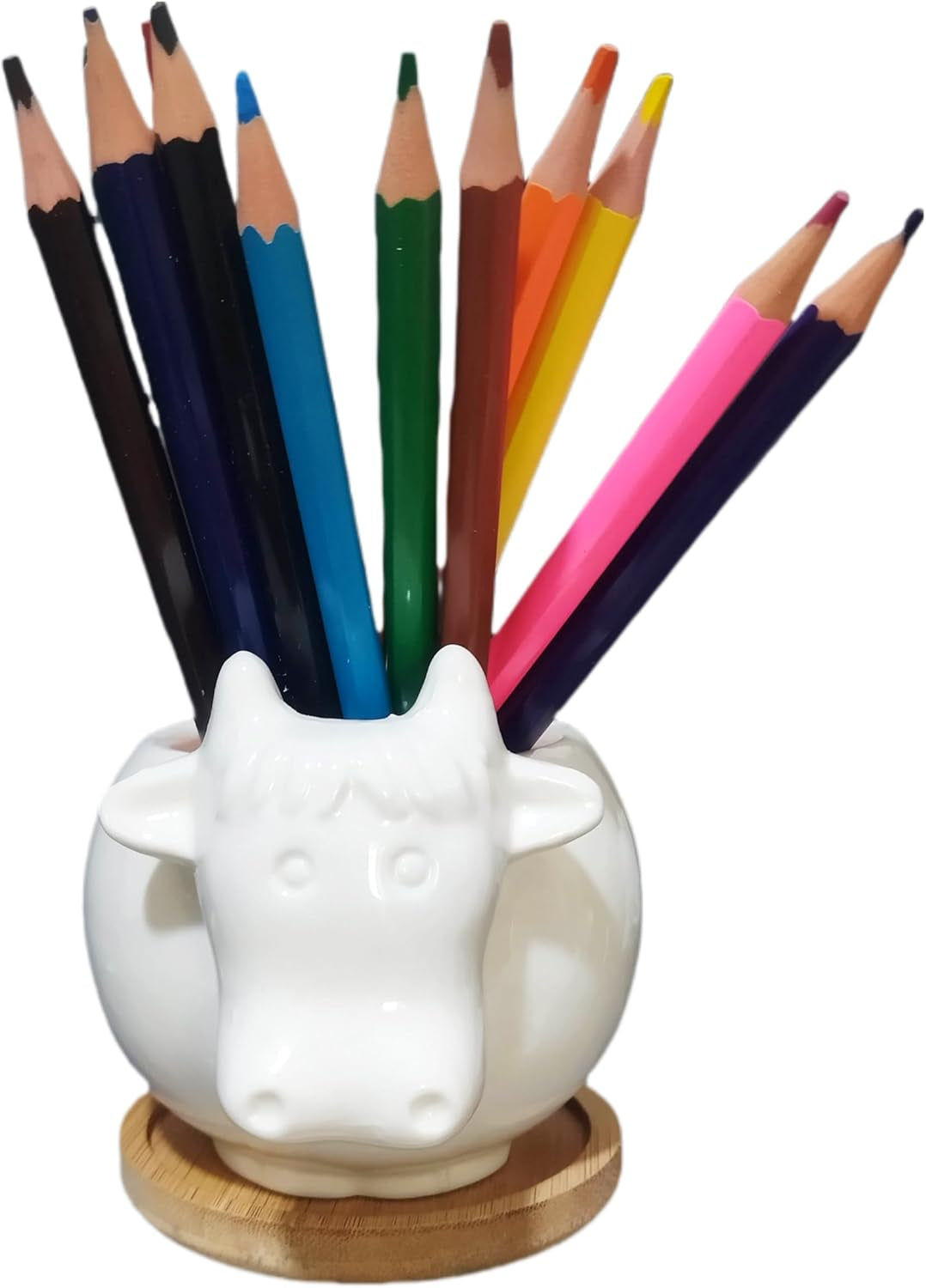 Succulent Pots,Cute Cartoon Cow Shaped Ceramic Succulent Cactus Flower Pot,Pencil Holders,Desk Accessories, Makeup Brush Storage Stand-Plant Not Included (With Tray)