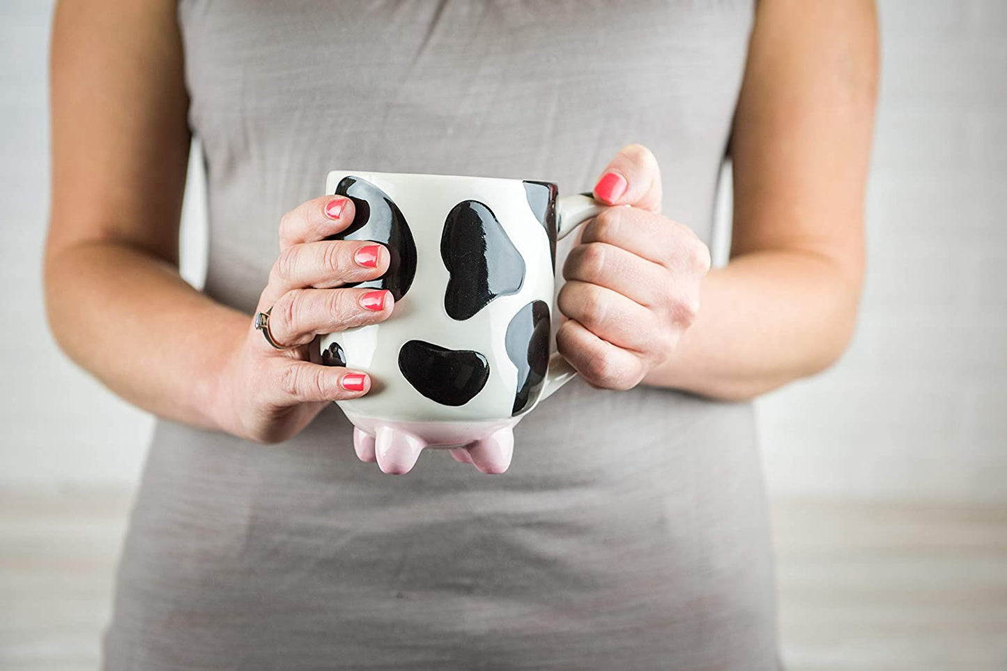 Udderly Cow Mug with Non-Skid Silicone Feet, Hand Painted Ceramic, 20 Fl.Oz.