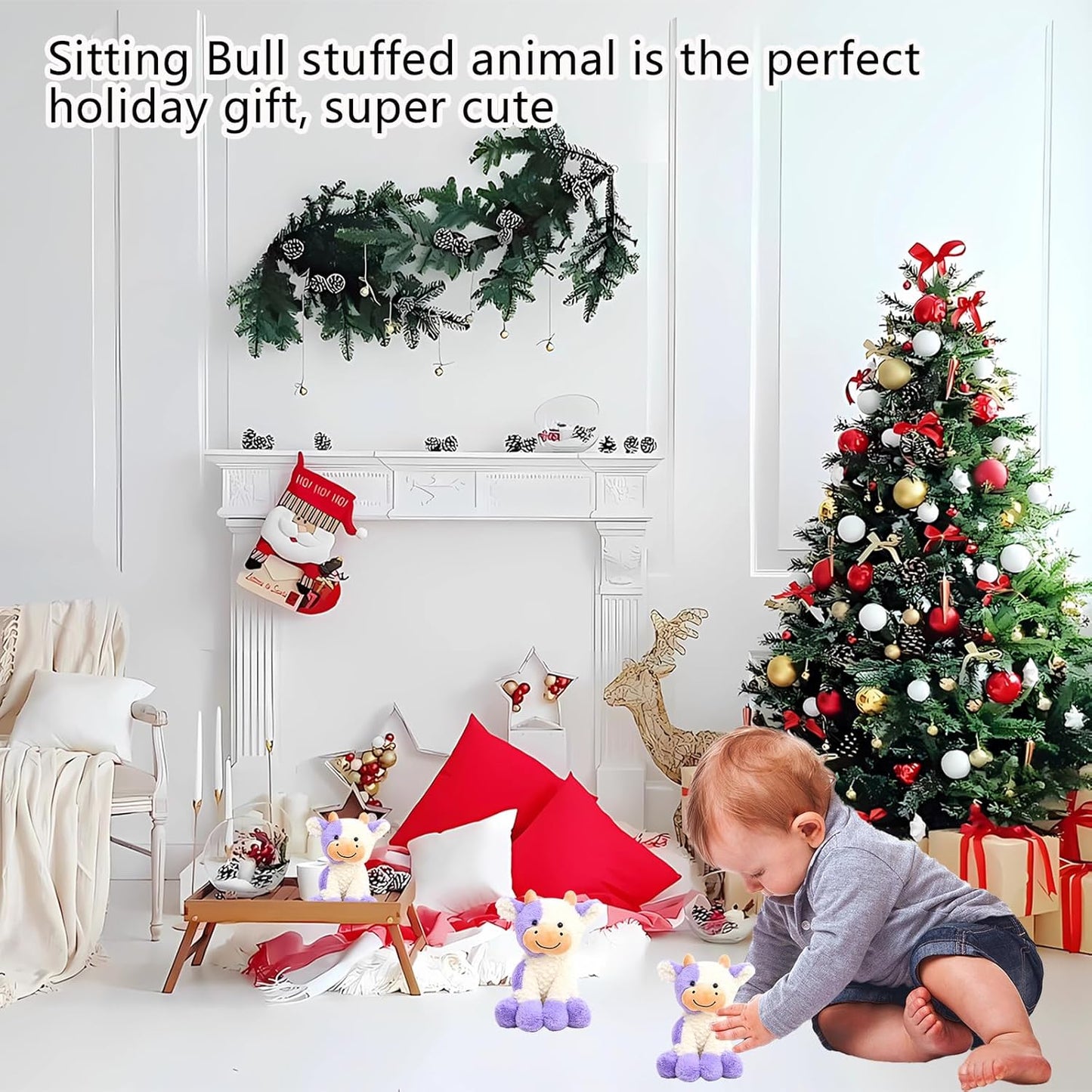 Smiling Cow Plush Stuffed Animal, Purple Sitting Cattle
