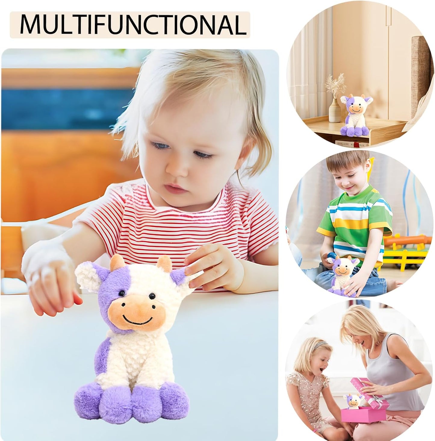 Smiling Cow Plush Stuffed Animal, Purple Sitting Cattle