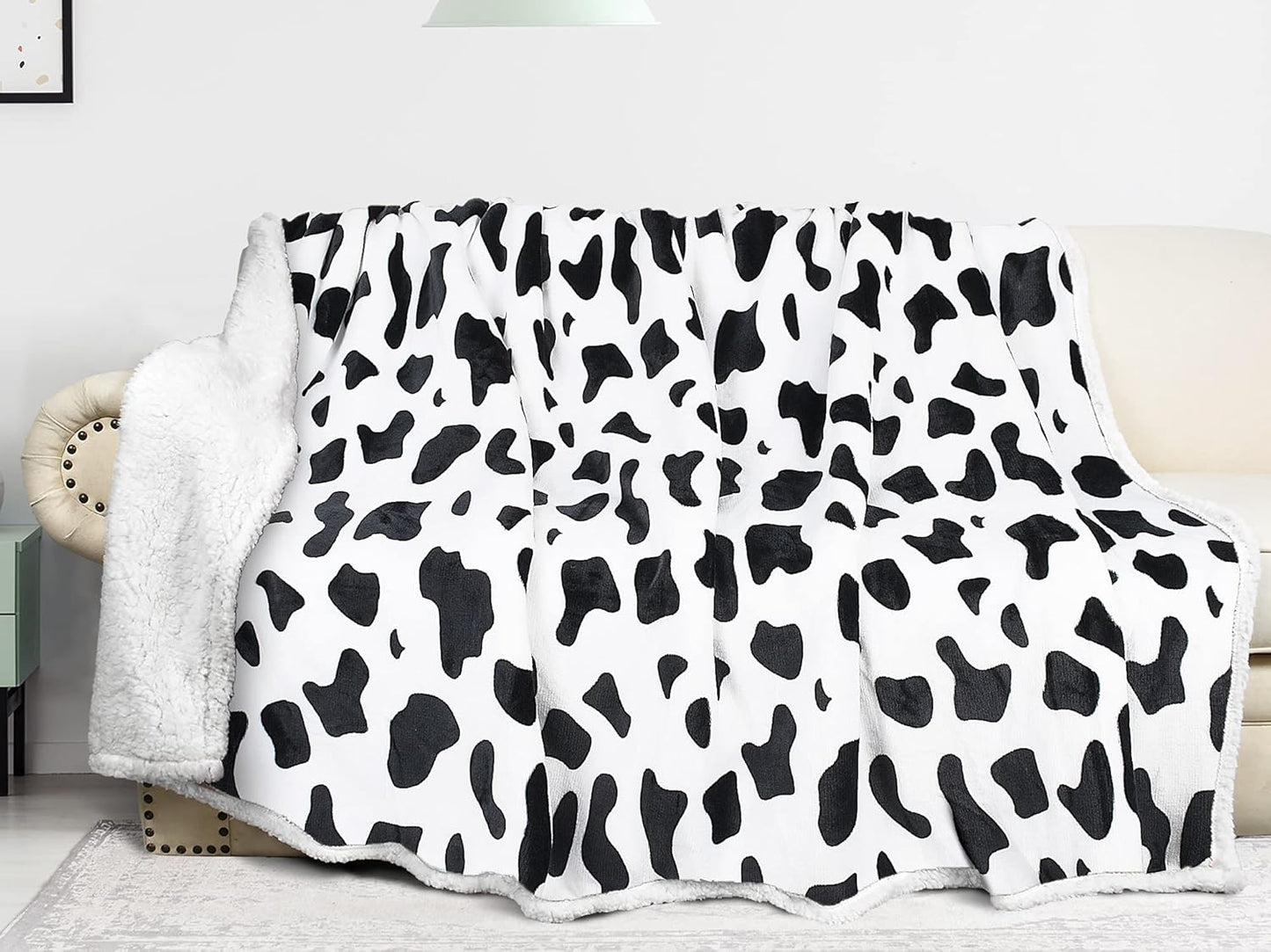 Cow Print Sherpa Fleece Blanket, Super Soft Plush Throw Blanket for Couch, Cow Gift for Cow Lovers, 50X60 Inches