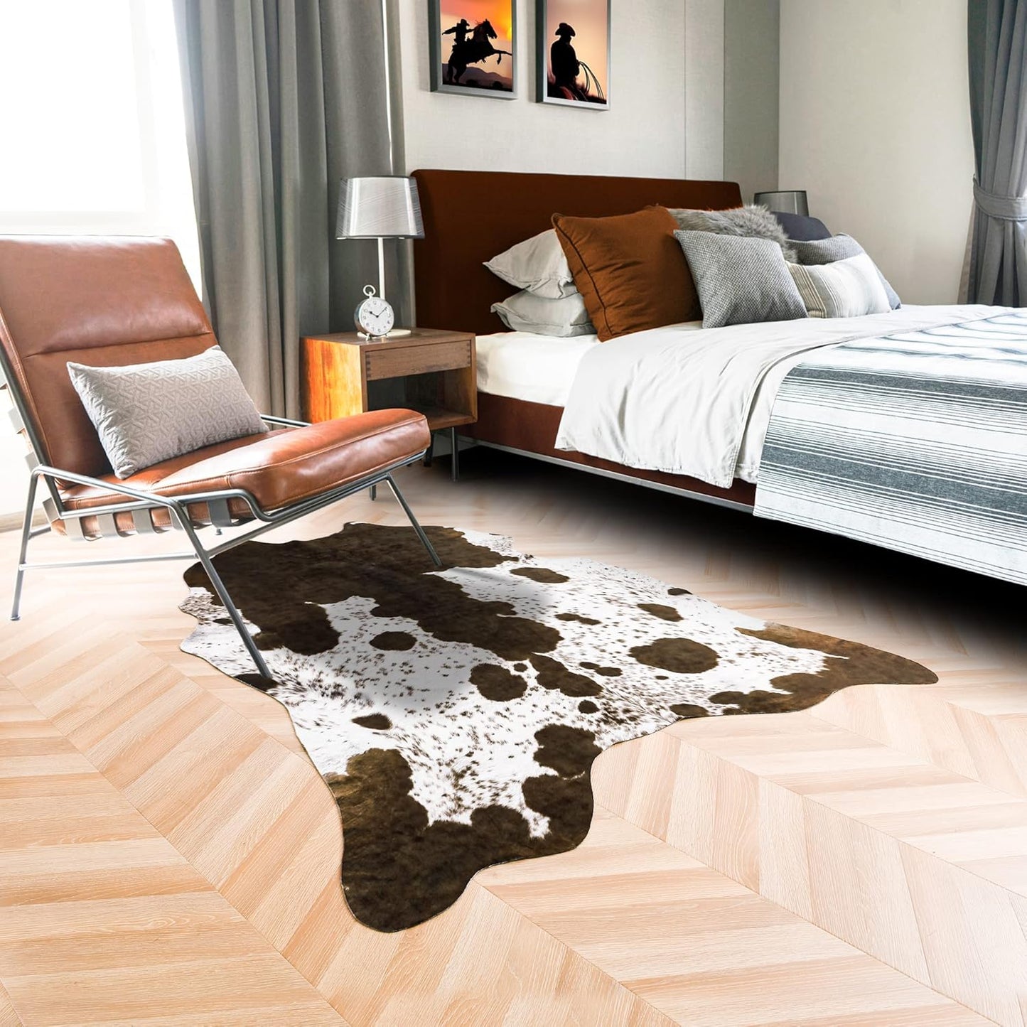 Faux Cowhide Rug 3.6 X 2.3 Feet, Cute Cow Hide Rug for Living Room Bedroom Western Home Decor Faux Fur Cow Print Rugs White and Brown