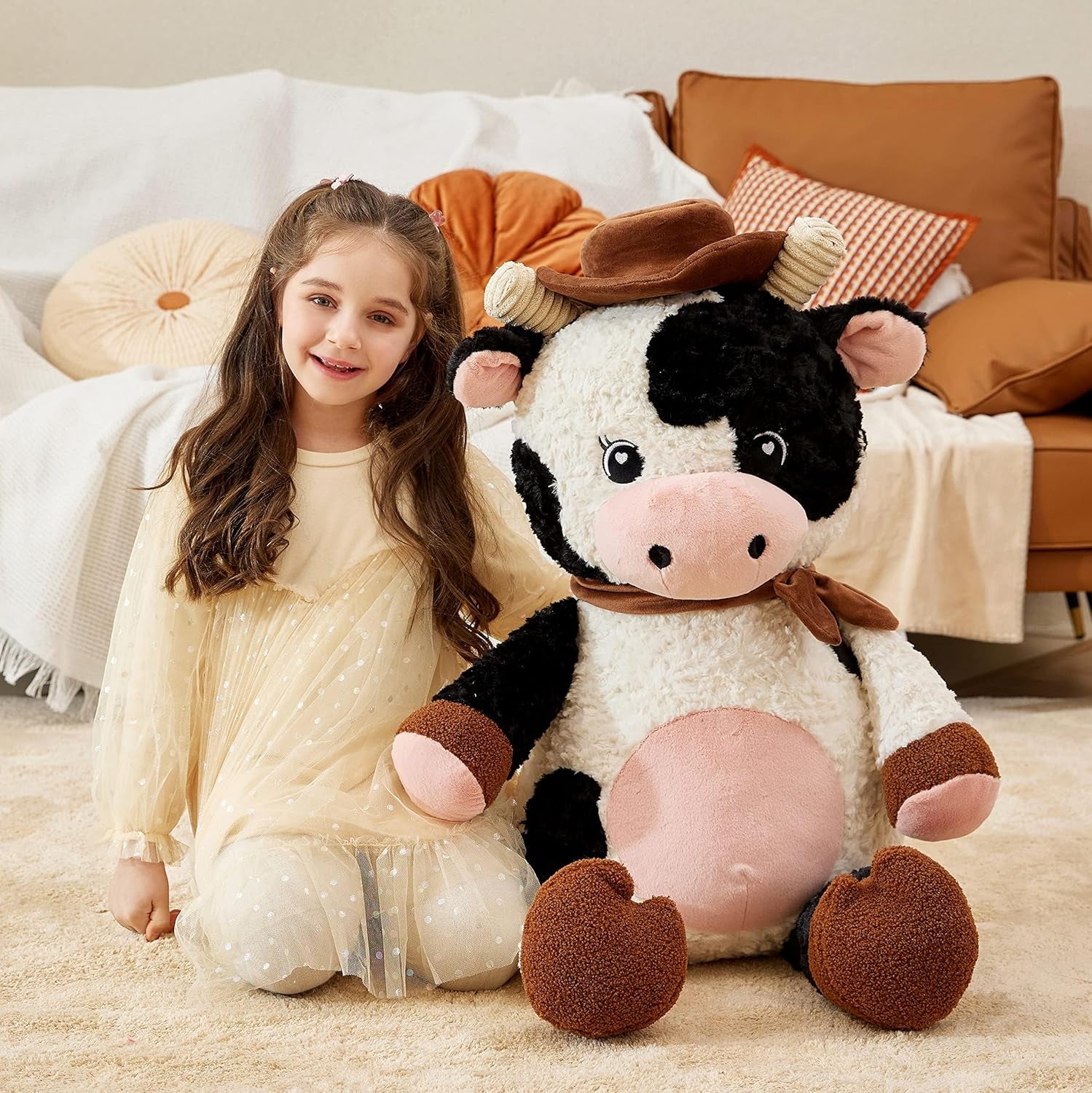 Giant Cow Stuffed Animal Plush Toy,30 Inches Large Big Jumbo Soft Toys, Huge Size Cute Fluffy Plushy Fat Oversized Plushie