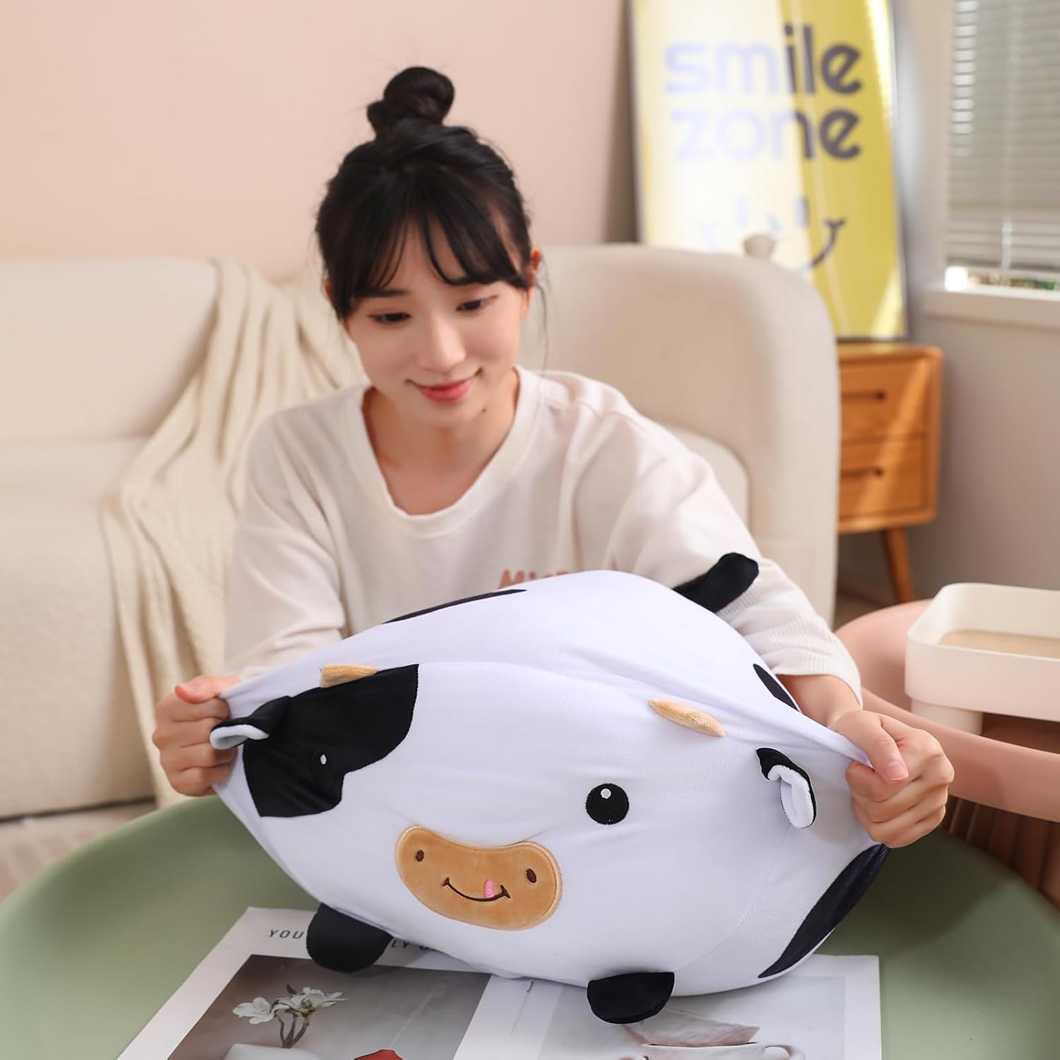 Cow Stuffed Animal 5 in 1, Cute Cow Plush Bedtime Toys, Ultra Soft Dairy Cattle with 4 Babies Inside, Milk Cows Soft Plushies Pillow