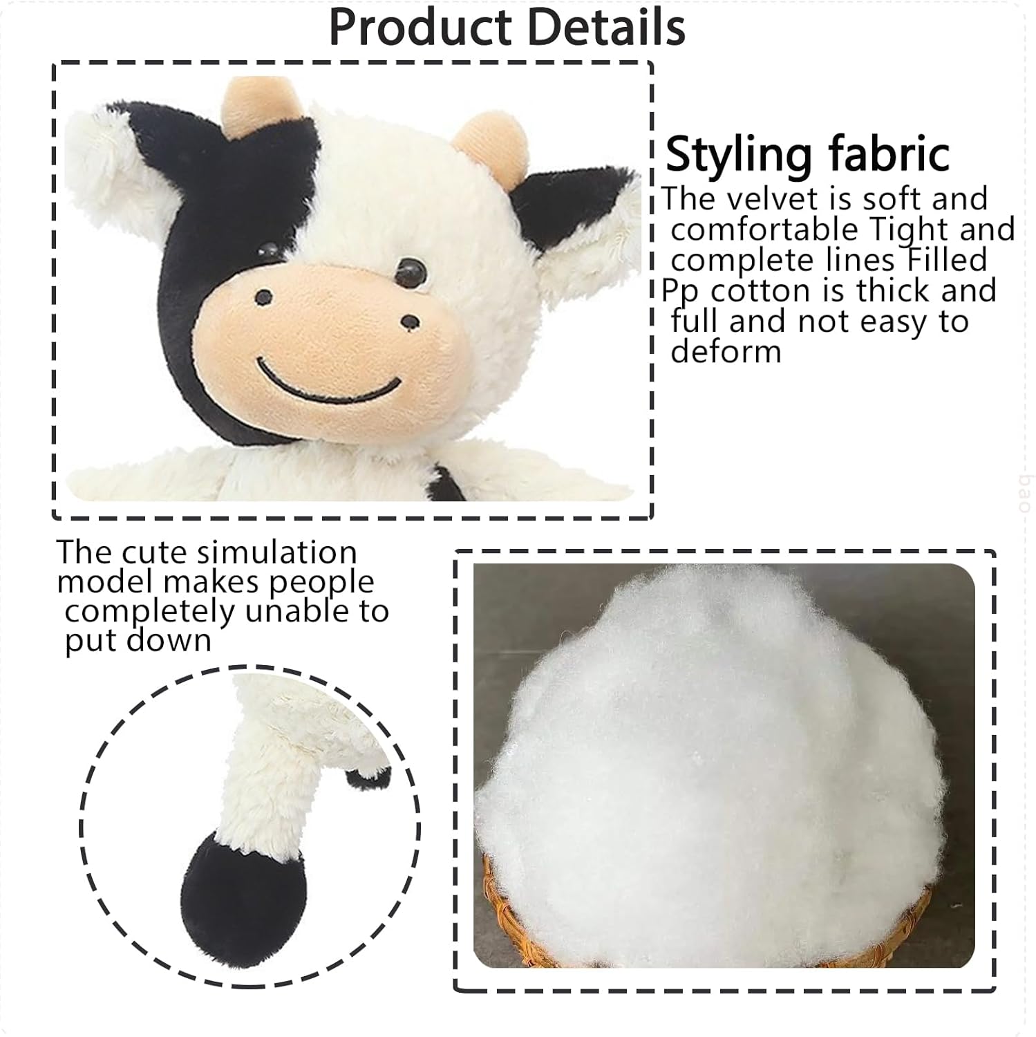Cute Cow Plush Toy 11.8" Standing Cow Classic Black Stuffed Animals Doll
