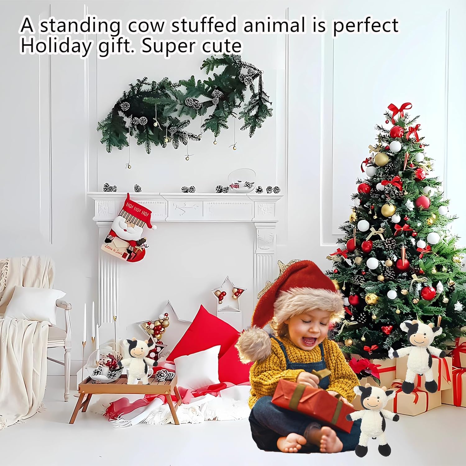 Cute Cow Plush Toy 11.8" Standing Cow Classic Black Stuffed Animals Doll