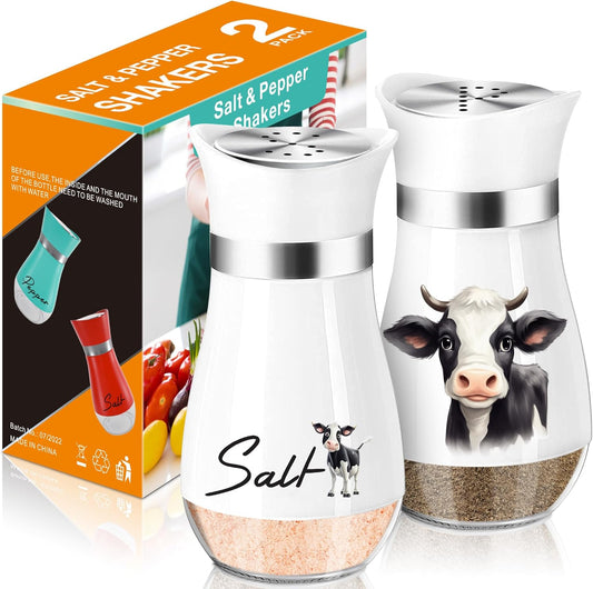Cow Salt and Pepper Shakers Set,4 Oz Glass Bottom Salt Pepper Shaker with Stainless Steel Lid