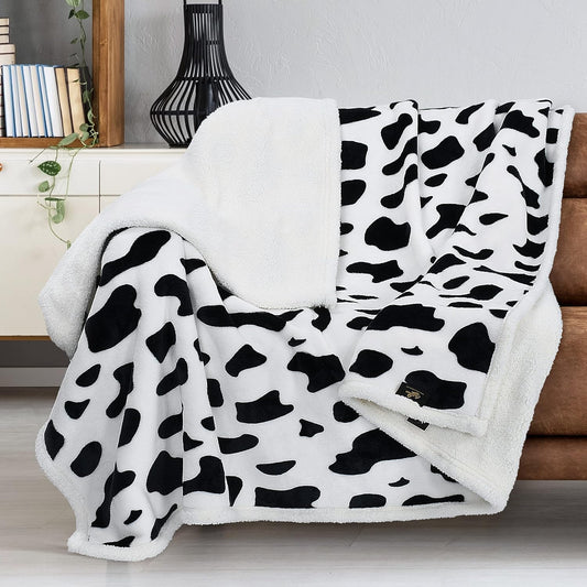 Cow Print Sherpa Fleece Blanket, Super Soft Plush Throw Blanket for Couch, Cow Gift for Cow Lovers, 50X60 Inches