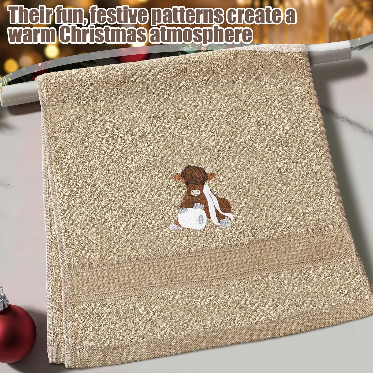 3 Pcs Highland Cow Hand Towels Embroidered Cow Farmhouse Decorative Bath Towels for Bathroom Kitchen Decor Country Farm Highland, 100% Cotton, 13.3 X 29.5''