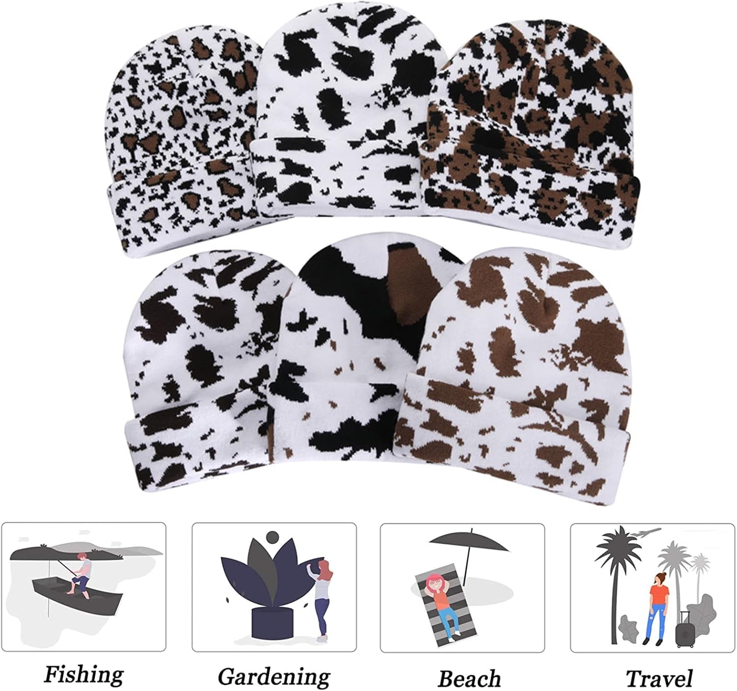 Cow Print Beanie Hats for Women Men Warm Knit Hat 