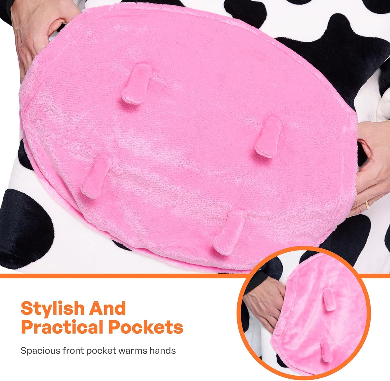 Wearable Blanket Hoodie for Women and Men Sherpa Fleece Hooded Blanket Sweatshirt Warm Cozy Sherpa Wearable Throw Oversized Hoodie with Giant Pocket & Sleeves for Adult Cow