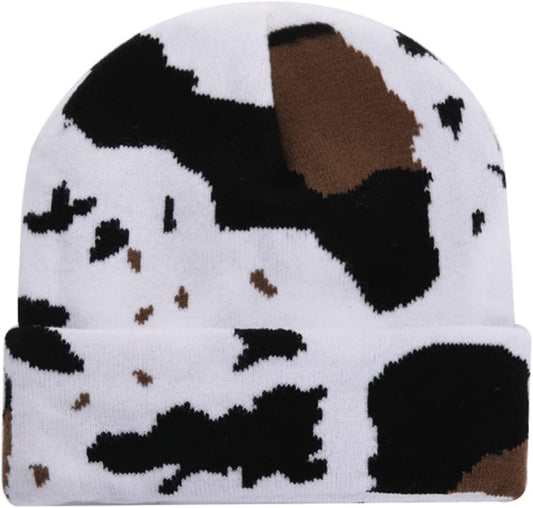 Cow Print Beanie Hats for Women Men Warm Knit Hat 