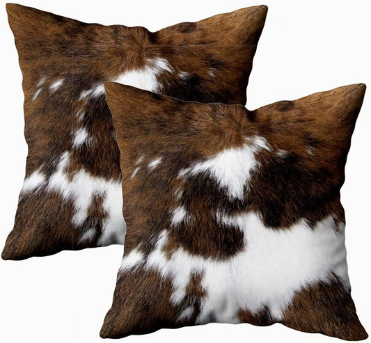 Pack of 2 Throw Pillow Covers Christmas Cowhide Printing Western 18X18 Pillow Cover,Decorative Throw Pillows Cushion Covers for Home Living Room Sofa Bedroom