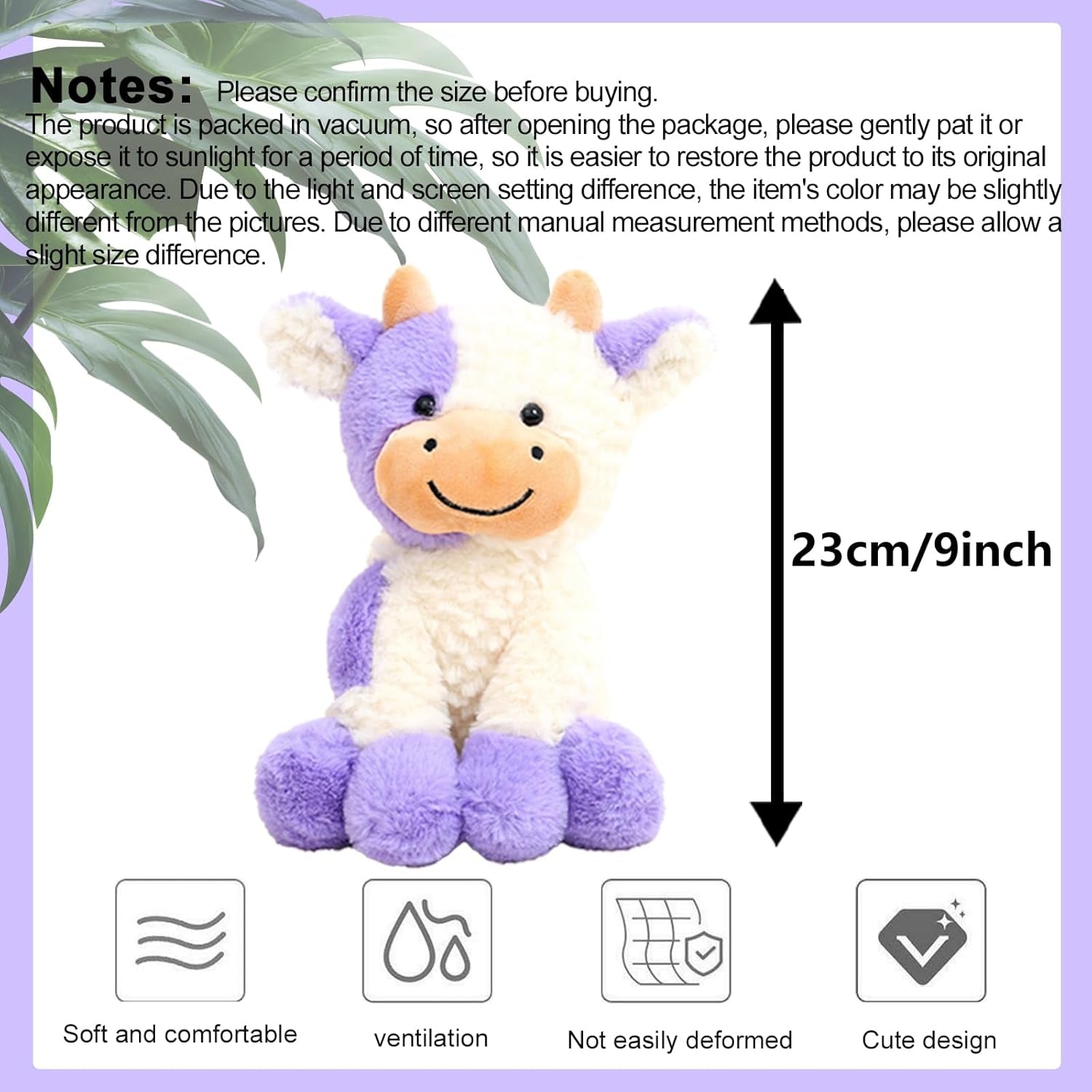 Smiling Cow Plush Stuffed Animal, Purple Sitting Cattle