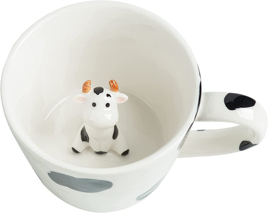 Cow Ceramic Cup Hidden 3D Cow inside Mug, 12oz 